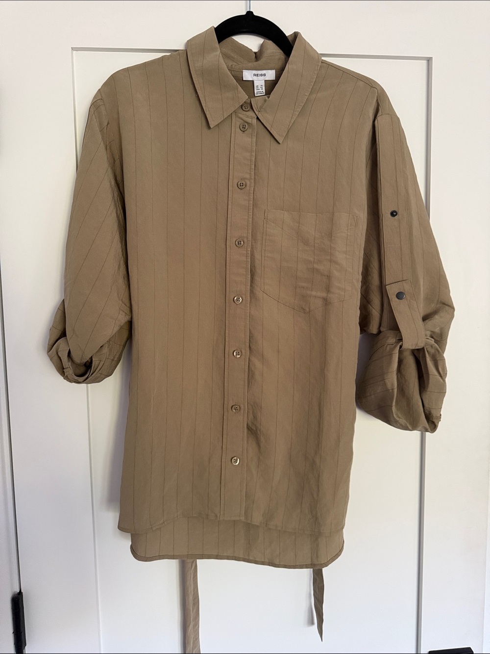 Reiss Tan Striped Button-Front Shirt Jacket - worn once!